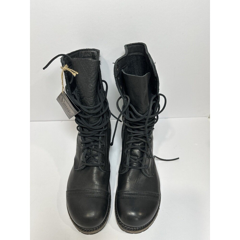Vintage Shoes Company Black Leather Combat Boots Military Cap USA Men 9.5